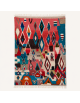 Tapis Beni Ouarain artisanal marocain en laine corail et bleu turquoise à motifs géométriques berbères