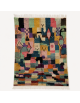 Tapis Beni Ouarain artisanal marocain en laine multicolore à motifs patchwork abstraits