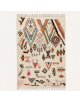 Tapis Beni Ouarain artisanal marocain en laine ivoire à motifs abstraits colorés