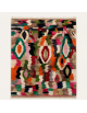 Tapis Beni Ouarain artisanal marocain en laine ivoire et multicolore à motifs abstraits