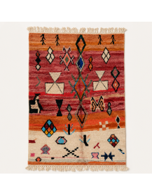 Tapis Beni Ouarain artisanal marocain en laine terracotta et crème à motifs géométriques