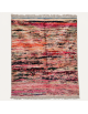 Tapis Beni Ouarain artisanal marocain en laine rose poudré et beige écru à bandes horizontales abstraites