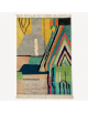 Tapis Beni Ouarain artisanal marocain en laine bleu canard, turquoise et jaune moutarde