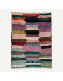 Tapis Beni Ouarain artisanal marocain en laine multicolore à bandes horizontales irrégulières
