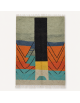Tapis Beni Ouarain artisanal marocain en laine vert sauge grisé avec colonne noire et motif géométrique coloré