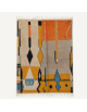 Tapis Beni Ouarain artisanal marocain en laine grège et beige à motifs géométriques abstraits