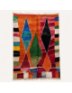 Tapis Beni Ouarain artisanal marocain en laine orange terre cuite et bleu vif à motifs géométriques abstraits