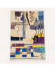 Tapis Beni Ouarain artisanal marocain en laine ivoire crème à motif abstrait multicolore