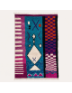 Tapis Beni Ouarain artisanal marocain en laine turquoise et prune à composition géométrique