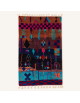Tapis Beni Ouarain artisanal marocain en laine brun aubergine et multicolore à motifs géométriques