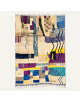 Tapis Beni Ouarain artisanal marocain en laine ivoire crème et multicolore