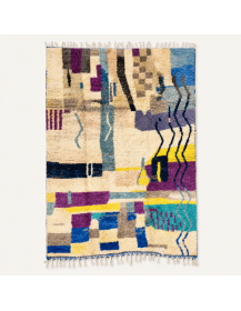 Tapis Beni Ouarain artisanal marocain en laine ivoire crème et multicolore