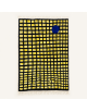 Tapis Beni Ouarain artisanal marocain en laine noir et jaune vif avec motif quadrillé