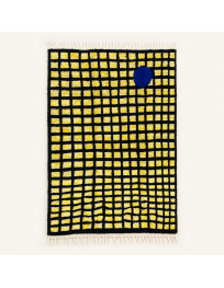 Tapis Beni Ouarain artisanal marocain en laine noir et jaune vif avec motif quadrillé
