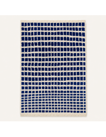 Tapis Beni Ouarain artisanal marocain en laine bleu foncé et écru à motif quadrillé