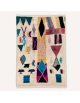 Tapis Beni Ouarain artisanal marocain en laine ivoire écru à motifs géométriques multicolores