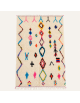 Tapis Beni Ouarain artisanal marocain ivoire écru à motifs géométriques multicolores
