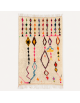 Tapis Beni Ouarain artisanal marocain ivoire crème en laine avec motifs géométriques multicolores