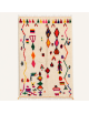 Tapis Beni Ouarain artisanal marocain en laine ivoire à motifs abstraits multicolores