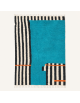 Tapis Beni Ouarain artisanal marocain en laine turquoise et noir à motifs géométriques