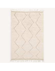 Tapis Beni Ouarain artisanal marocain en laine ivoire crème avec motif géométrique en losanges