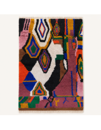 Tapis Beni Ouarain artisanal marocain en laine noir profond et multicolore