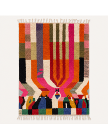 Tapis Beni Ouarain artisanal marocain en laine rose orange rouge et crème