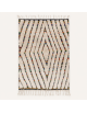 Tapis Beni Ouarain artisanal marocain en laine ivoire à motif géométrique multicolore