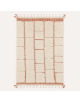 Tapis Beni Ouarain artisanal marocain en laine ivoire écru et terracotta à motif géométrique