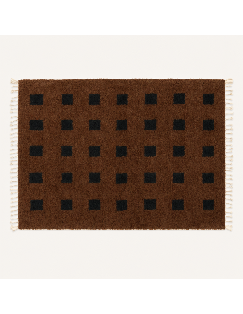 Tapis Beni Ouarain artisanal marocain en laine marron chocolat et noir