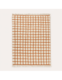 Tapis Beni Ouarain artisanal marocain en laine ivoire crème et terracotta à motif quadrillé