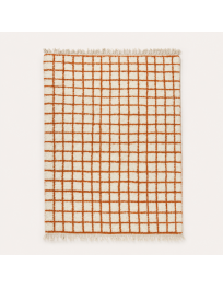 Tapis Beni Ouarain artisanal marocain en laine ivoire crème et terracotta à motif quadrillé