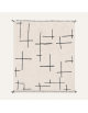 Tapis Beni Ouarain artisanal marocain en laine ivoire blanc cassé à motifs linéaires noirs