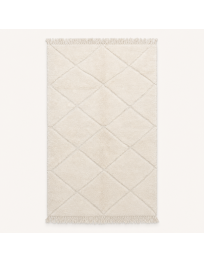 Tapis Beni Ouarain artisanal marocain en laine ivoire et beige très pâle, motif géométrique en losanges