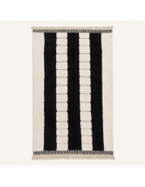Tapis Beni Ouarain artisanal marocain en laine ivoire crème et noir charbon à rayures verticales
