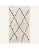 Tapis Beni Ouarain artisanal marocain en laine ivoire et noir charbon à motif de losanges