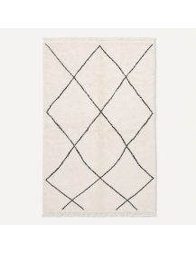 Tapis Beni Ouarain artisanal marocain en laine ivoire à motif de losanges charbon