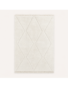 Tapis Beni Ouarain artisanal marocain en laine ivoire crème à grands losanges géométriques