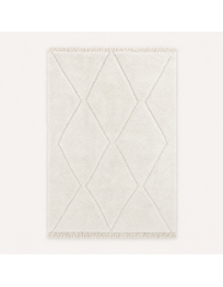 Tapis Beni Ouarain artisanal marocain en laine ivoire crème à grands losanges géométriques