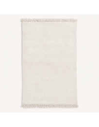Tapis Beni Ouarain artisanal marocain en laine ivoire blanc chaud, rectangulaire et uni