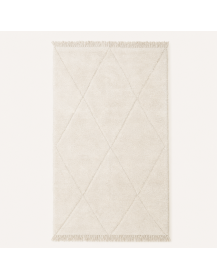 Tapis Beni Ouarain artisanal marocain en laine ivoire et crème à motifs géométriques