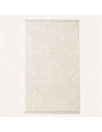 Tapis Beni Ouarain artisanal marocain en laine ivoire et crème à motifs géométriques