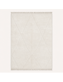 Tapis Beni Ouarain artisanal marocain en laine ivoire à motif géométrique berbère gravé