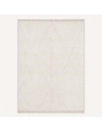 Tapis Beni Ouarain artisanal marocain en laine ivoire à motif géométrique berbère gravé