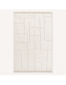 Tapis Beni Ouarain artisanal marocain en laine ivoire à motif géométrique abstrait