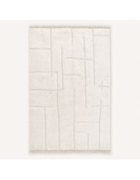 Tapis Beni Ouarain artisanal marocain en laine ivoire à motif géométrique abstrait