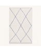 Tapis Beni Ouarain artisanal marocain en laine ivoire et bleu indigo à motif de grands losanges