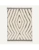 Tapis Beni Ouarain artisanal marocain en laine ivoire écru et noir charbon, motif géométrique à chevrons et losanges