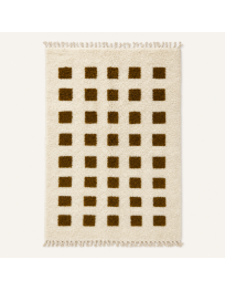 Tapis Beni Ouarain artisanal marocain rectangulaire en laine ivoire avec grille de motifs bruns