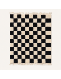 Tapis Beni Ouarain artisanal marocain en laine écru ivoire et noir charbon à motif damier